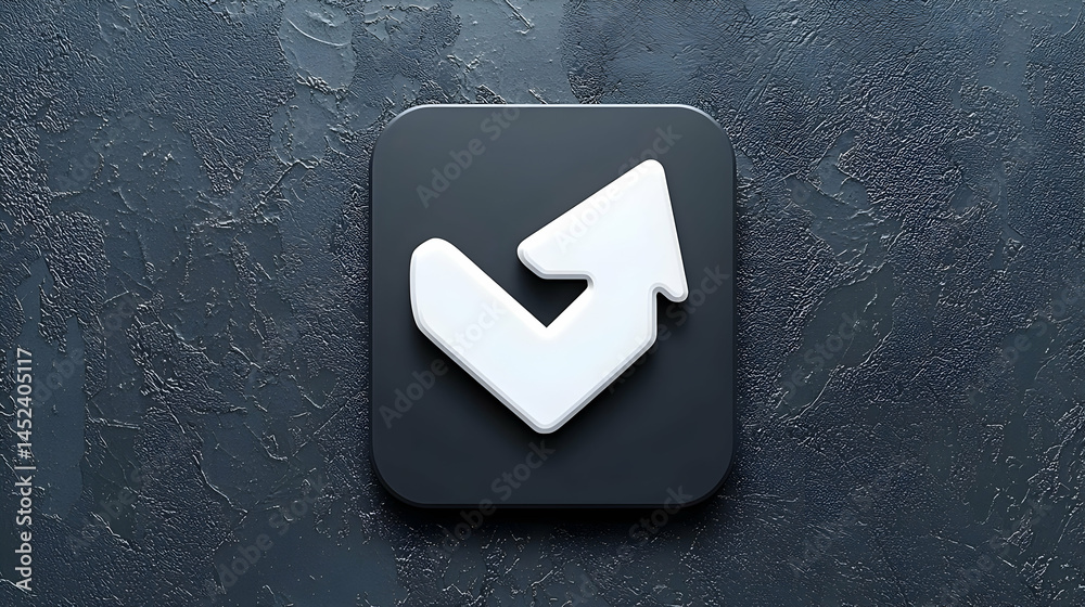 Fototapete square black button with a white upward-pointing arrow check mark graphic
