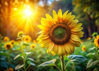 Obraz premium Vibrant Sunflower in Summer Garden - Rule of Thirds Composition