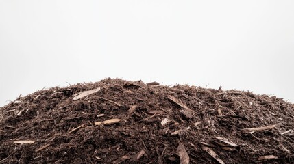 A realistic, detailed pile of high-quality mulch used for gardening, photographed in sharp focus