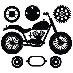 Motorcycle Parts Diagram Silhouette Illustration of a Classic Chopper and its Components