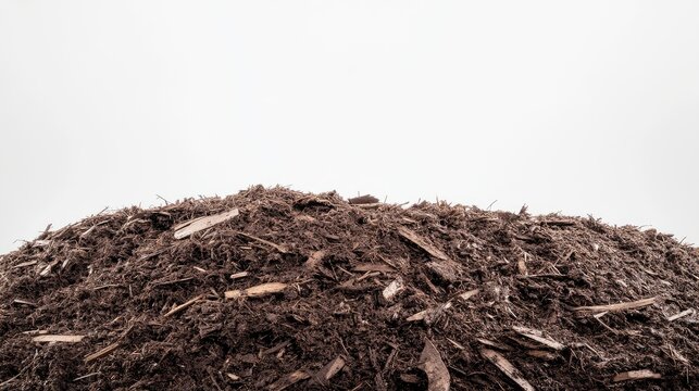 A realistic, detailed pile of high-quality mulch used for gardening, photographed in sharp focus