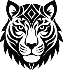 Tiger head vector. Bold tiger head silhouette with sharp angles and tribal design
