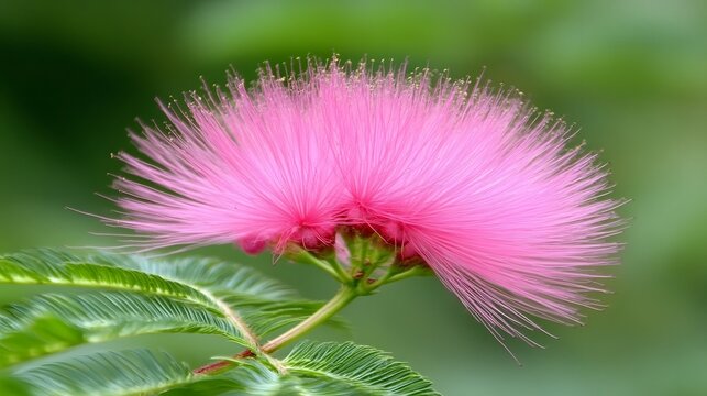 Pink Powder Puff Flower Close Up Nature Photography - Powered by Adobe