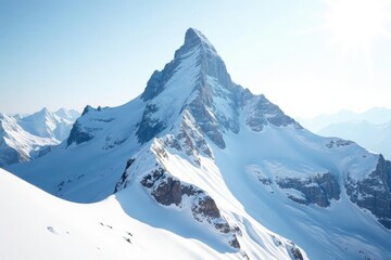 Obraz premium Snow-covered mountain peak against bright white sky, snow, scene