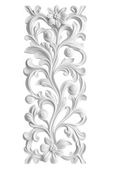 Elegant White Floral Scrollwork Relief. PNG.