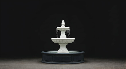 Fototapeta premium Elegant White Fountain with Water Cascade Against Black Background