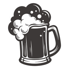 Black and White Beer Mug Graphic with Foam Minimalist Drink Symbol