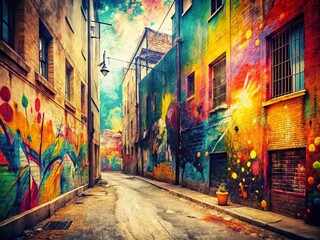 Fototapeta premium Vintage Style Abstract Graffiti Art Colorful Painting, Retro Urban Texture