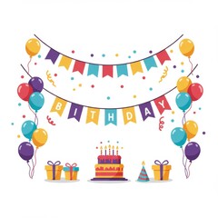 Colorful Birthday Party Celebration with Cake and Balloons