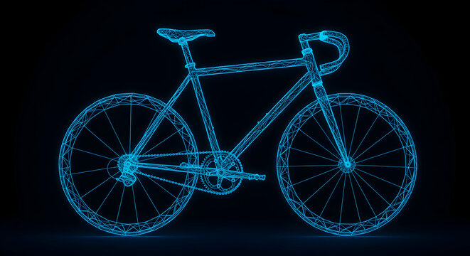 Blue Wireframe Bicycle Design with Futuristic Look and Digital Texture