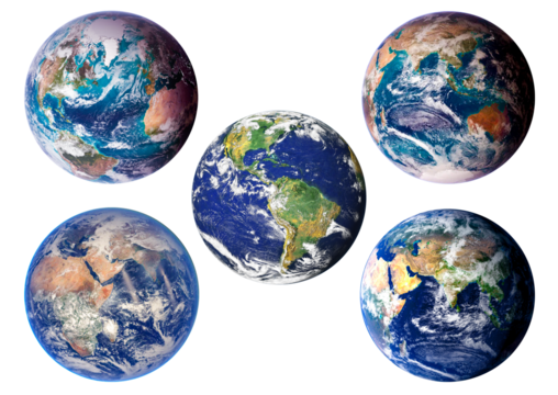 Mix 5 Blue planet earth isolated on transparent background. Elements of this image furnished by NASA
