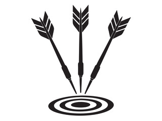 Dartboard with Darts silhouette, Darts in Goal vector illustration on white background