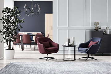 two velvet swivel chairs in a modern living room setting