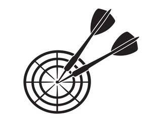 Dartboard with Darts silhouette, Darts in Goal vector illustration on white background