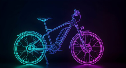 Fototapeta premium Neon Wireframe Electric Bicycle Design in Vibrant Colors