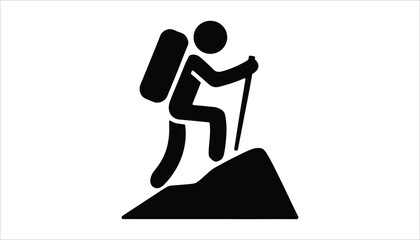 Hiker Climbing Mountain with Backpack and Hiking Stick Icon