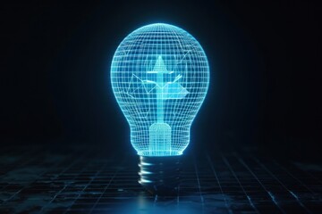 Glowing wireframe of bulb futuristic lightbulb night.