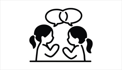 Two Women Talking Icon with Speech Bubbles in Simple Line Art Style
