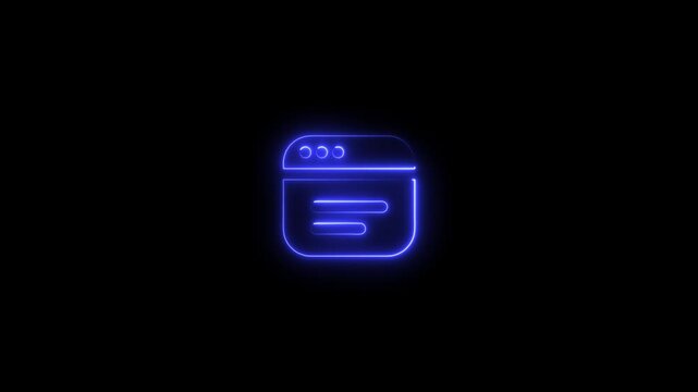 Animated neon browser window icon glowing against a black background