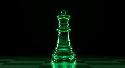 Green Glass Chess Piece on Black Background with Dramatic Lighting