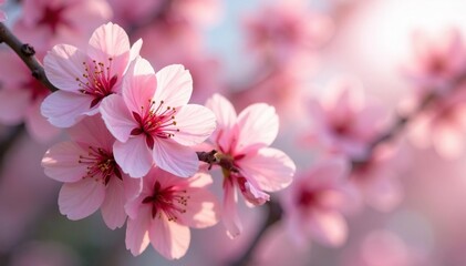 Obraz premium Delicate pink sakura blossoms in full bloom, forming a soft repeating pattern , japanese, flower