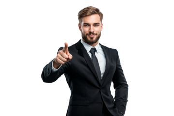 Portrait of a confident businessman pointing at you isolated on transparent background