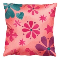Pink Floral Pillow with Teal and Purple Accents