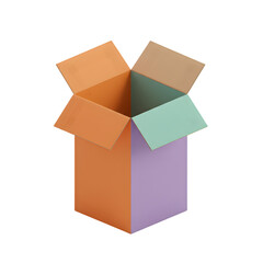 Abstract cardboard box with vibrant orange, green and purple colors