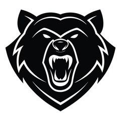 Aggressive Bear Head Illustration Fierce Black and White Design