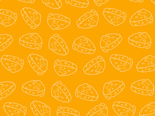 Cheese doodle seamless pattern wallpaper. Cheese background pattern for wallpaper. Cartoon Cheese doodle seamless pattern for background and packaging. Vector design.