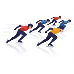 Obraz premium Speed Skating Race: Colorful Athletes in Intense Competition
