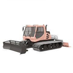 Pink Snowcat on Tracks for Winter Mountain Maintenance