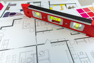 color palette guide catalog with colour swatches with home floor plans, building blueprint projects