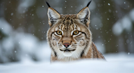 Fototapeta premium Majestic Lynx in Snowy Forest Setting Captured with Elegance