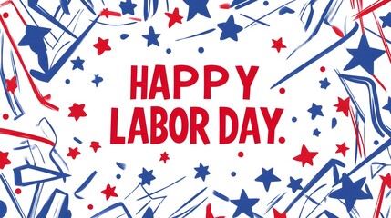 Fototapeta premium Red White Blue Vector Illustration with Happy Labor Day Text and American Flag Pattern for Banners, Posters, and Web Designs