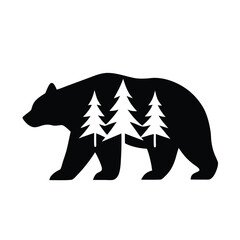 Majestic Bear Silhouette with Evergreen Trees