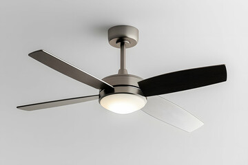 Fototapeta premium Modern Ceiling Fan with Minimalist Blades and LED Lighting on White Background