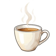 Obraz premium Warm Coffee in a White Mug Steaming