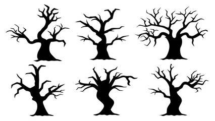 set of dead tree silhouette vector on tranparent background