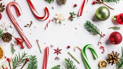 Red, green, and white Christmas candy canes standing alone on a clean white background, representing the festive Christmas spirit and the sweet essence of the holiday season. The bright colors of the 