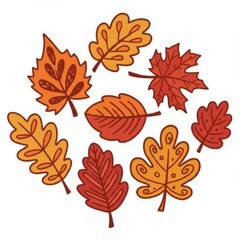 Obraz premium Autumn Leaves Collection: Orange, Red, Brown Foliage Illustration