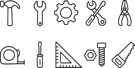 Outline tool and engineering icon set 