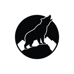 Howling Wolf Silhouette in Mountain Landscape