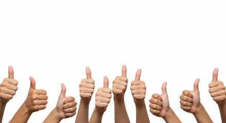 Many Hands Giving Thumbs Up Sign on White Background for Positive Vibes