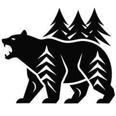 Majestic Grizzly Bear in Mountain Forest Silhouette