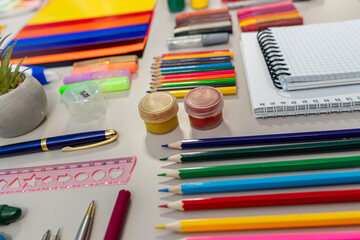 Back to school concept, child ready to draw. Drawing painting stationery, education concept