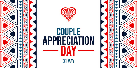 Obraz premium Couple Appreciation Day greeting with heart design, red and blue pattern and decorative border for love celebration on 1 May illustration