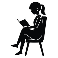 Girl Reading Book Sitting on Chair Silhouette