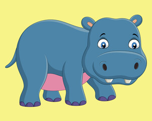 Cute baby hippo on yellow background vector illustration