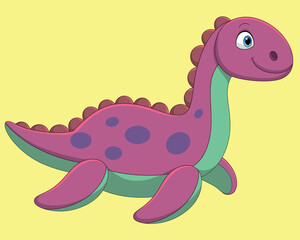 Cute blue dinosaur doll isolated on a yellow background vector illustration